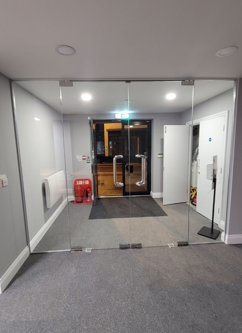 Aluminium framed glass partition installed for commercial interiors Scotland