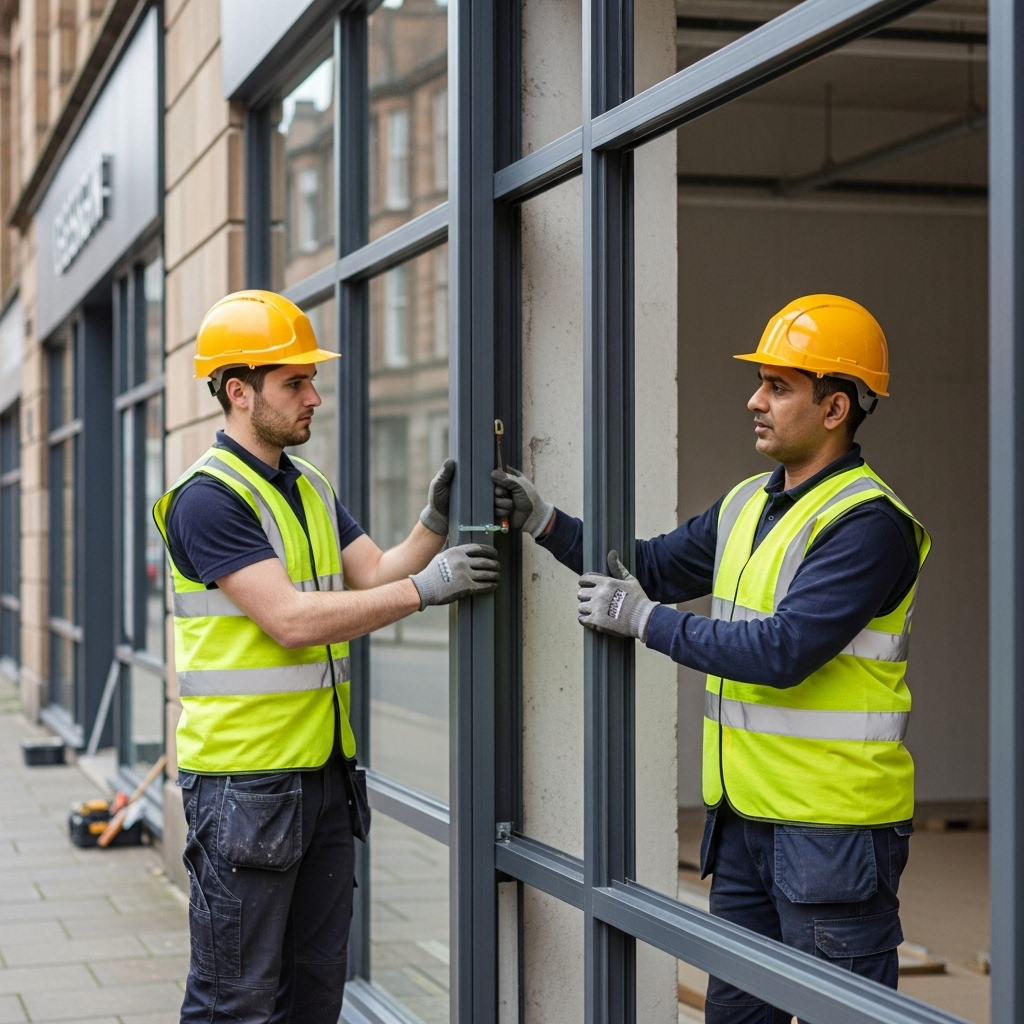 Aluminium and glass shopfront installation in Scotland